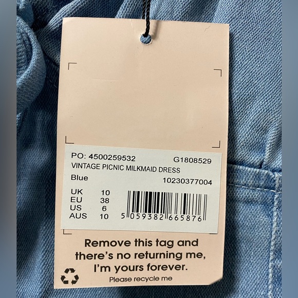 Missguided Blue Tie Front Milkmaid Denim Mini Dress size US 6 in blue - Picture 5 of 6